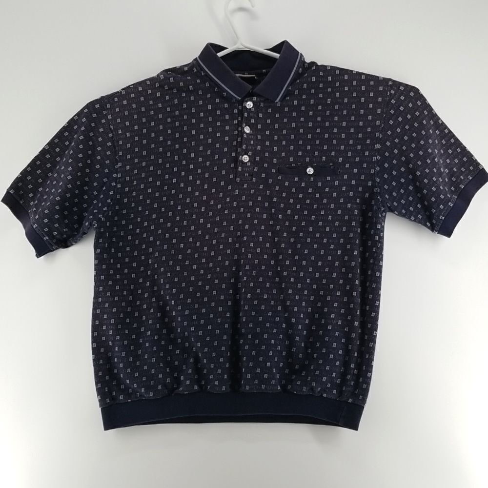 Cache Creek Shirt Men's Large Polo 3 Button Blue Grey Short Sleeve Pocket Golf